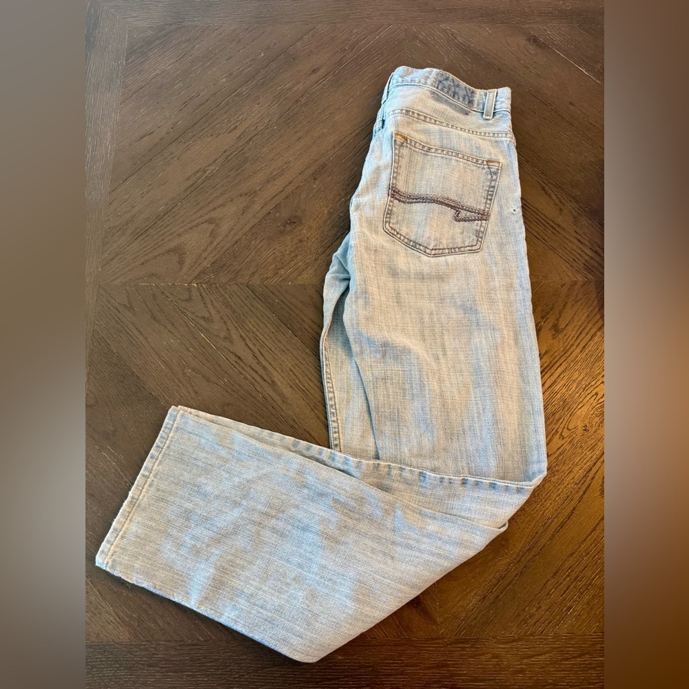 Men’s Levi’s 29x32 Light Wash Jeans Straight Leg Contrast Brown Stitch Denim